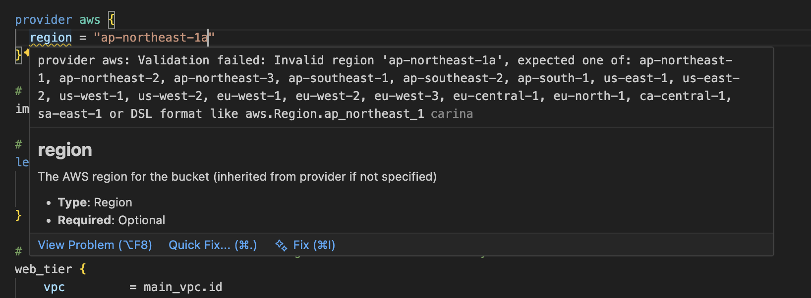 IDEでのエラー表示
