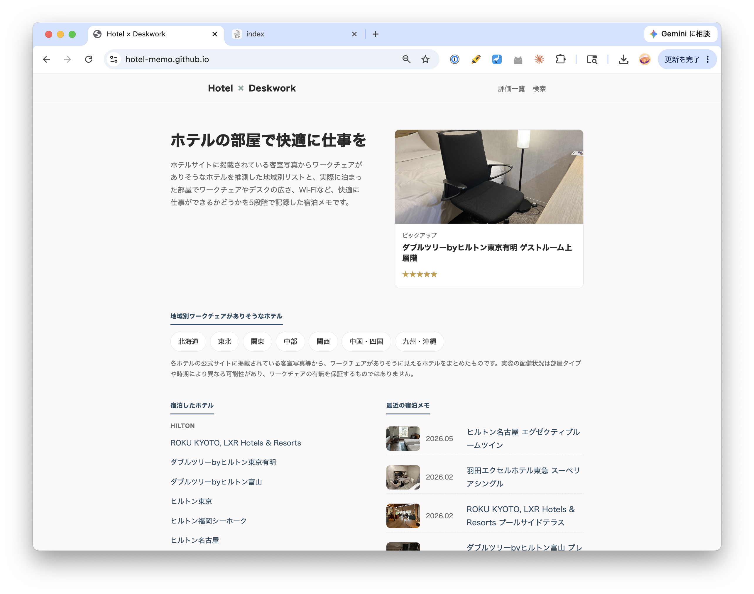 Astroで作り直したホテルメモ